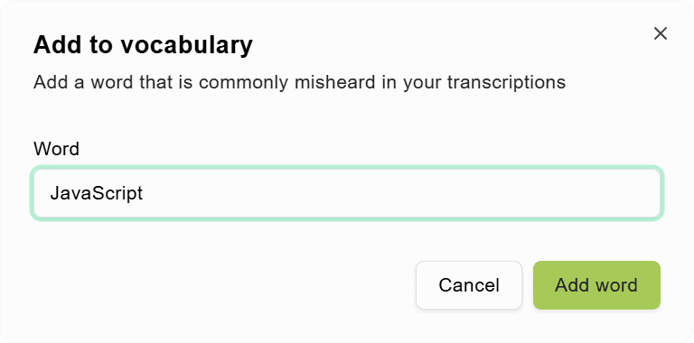 VoiceGecko custom dictionary interface